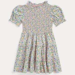 Polo Ralph Lauren Girls Floral Smocked Short Puff Sleeve Tiered Mini Dress 6X
